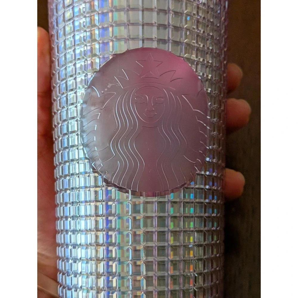 Starbucks 2023 Grid Bubblegum Gradient Pink Silver Iridescent Tumbler Cup 24 oz‎